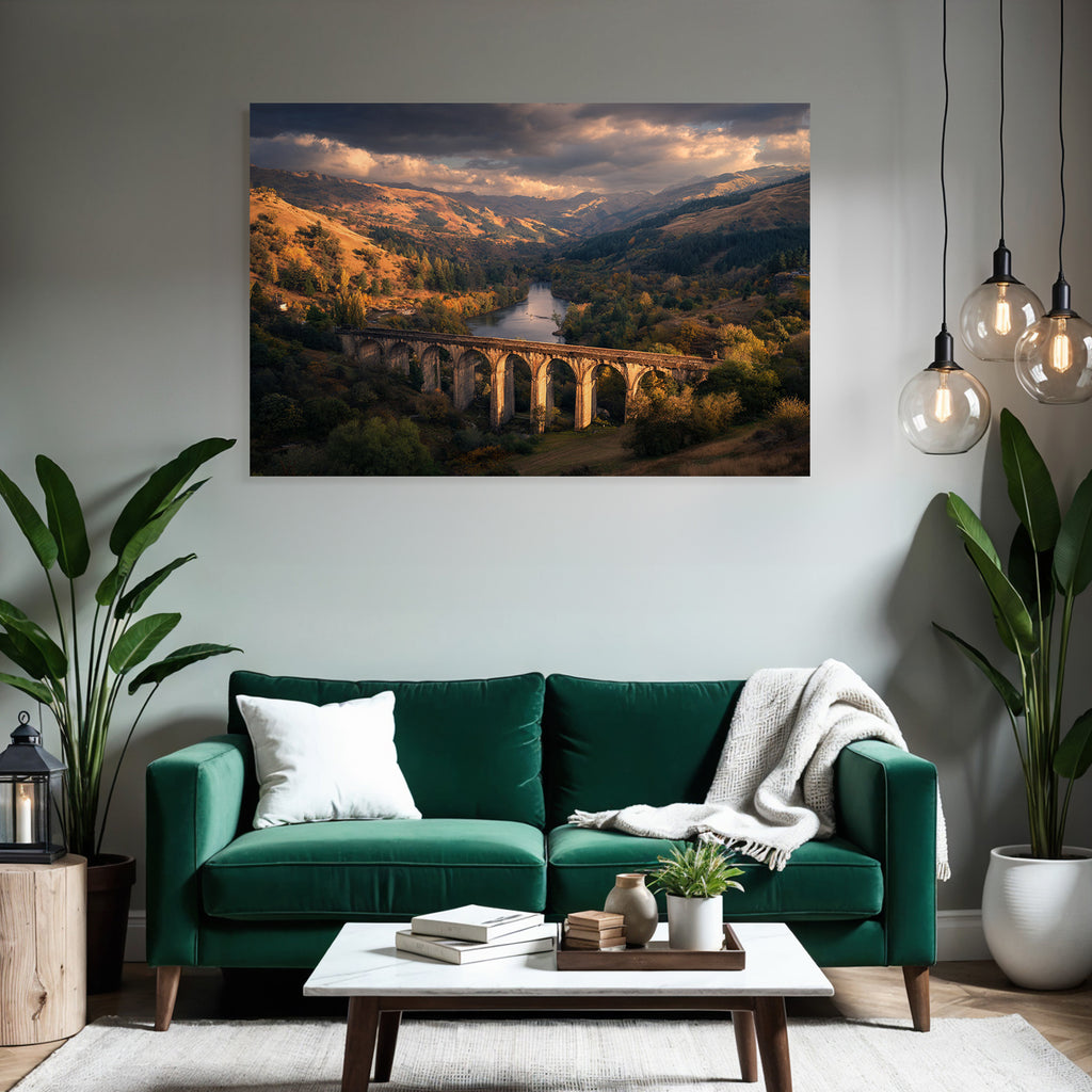 Stein Bogenbrücke Über Fluss Mit Herbstliche Landschaft