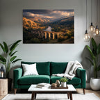 Stein Bogenbrücke Über Fluss Mit Herbstliche Landschaft