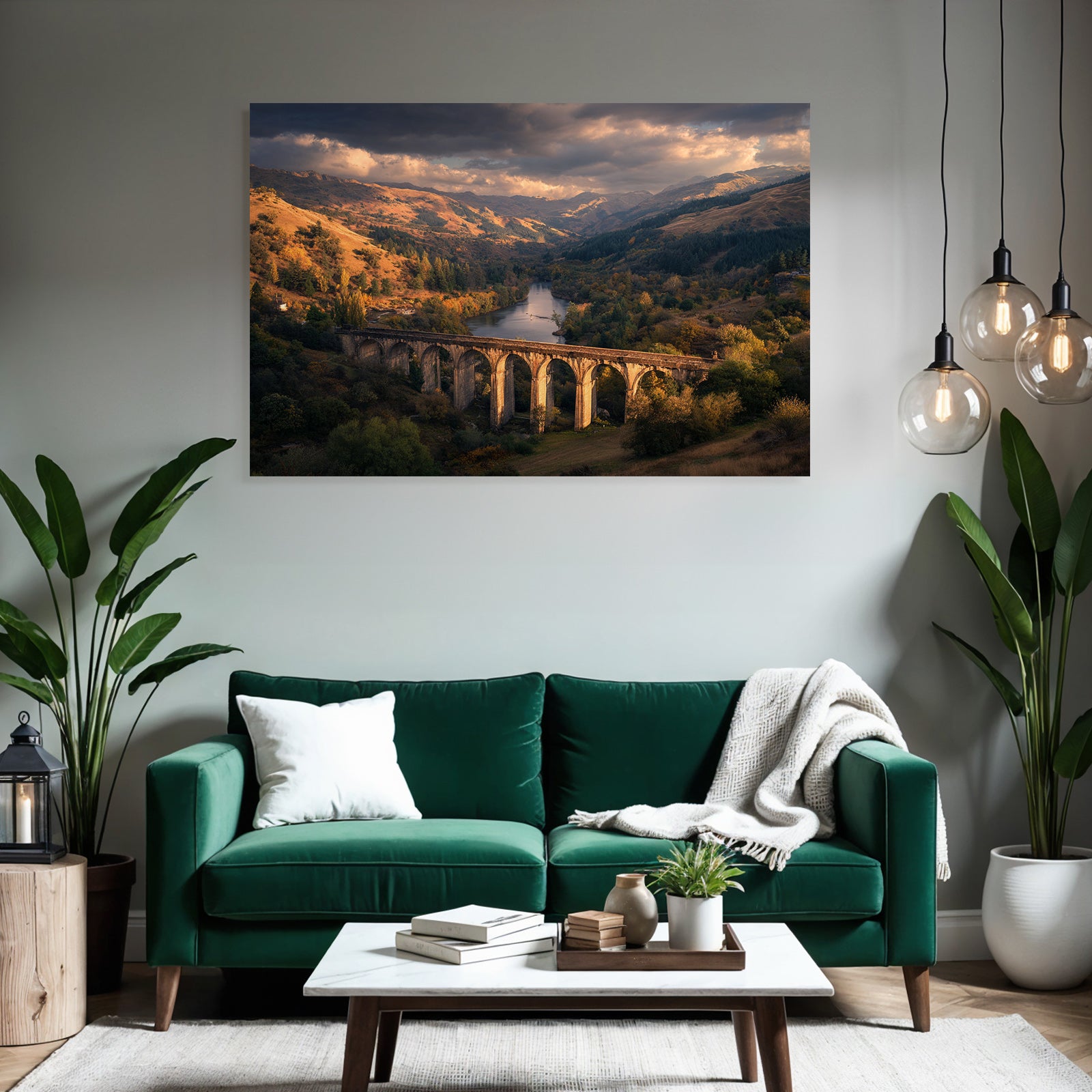 Stein Bogenbrücke Über Fluss Mit Herbstliche Landschaft