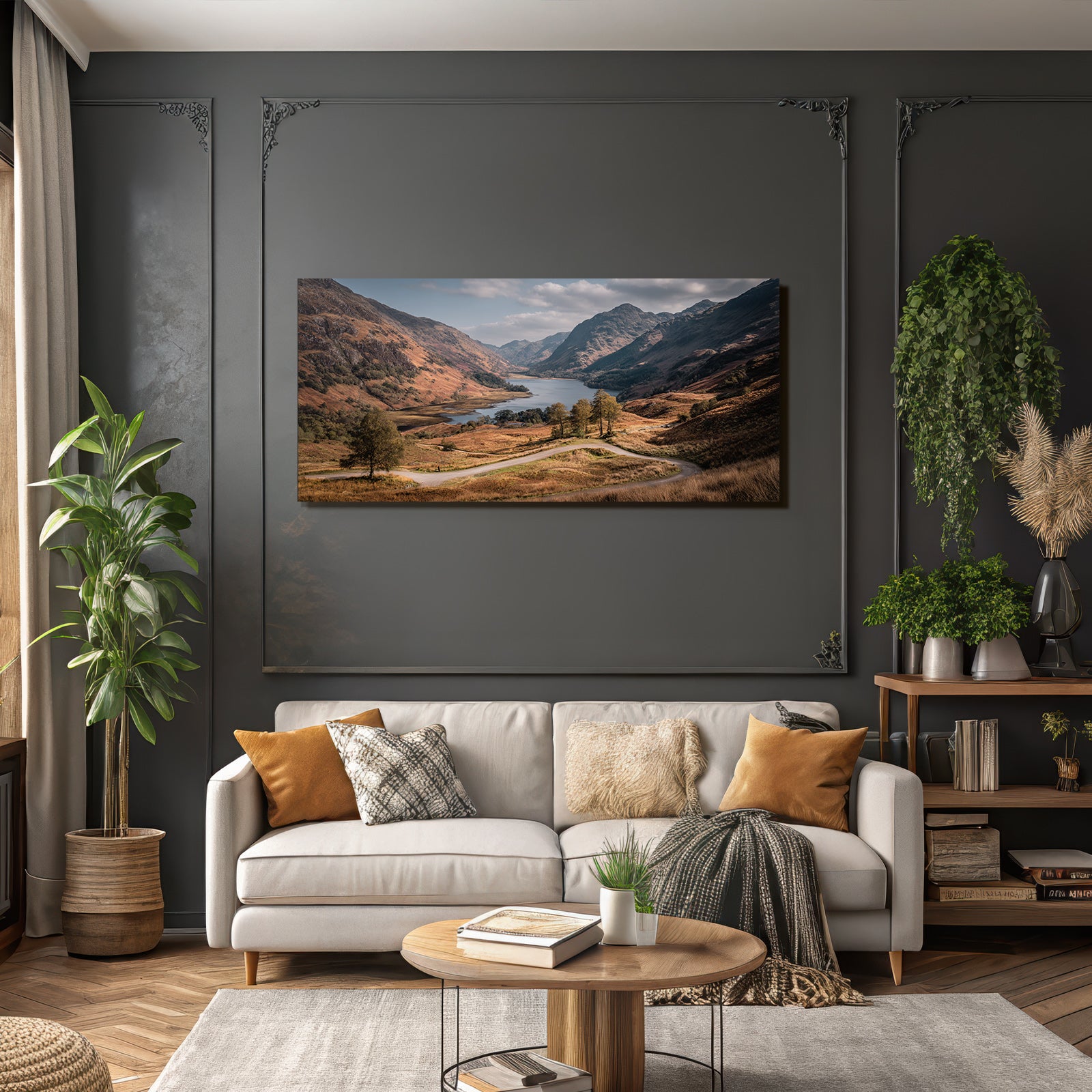 Stimmungsvolle Landlandschaft Herbstliche Farbe Mit See Und Hügel