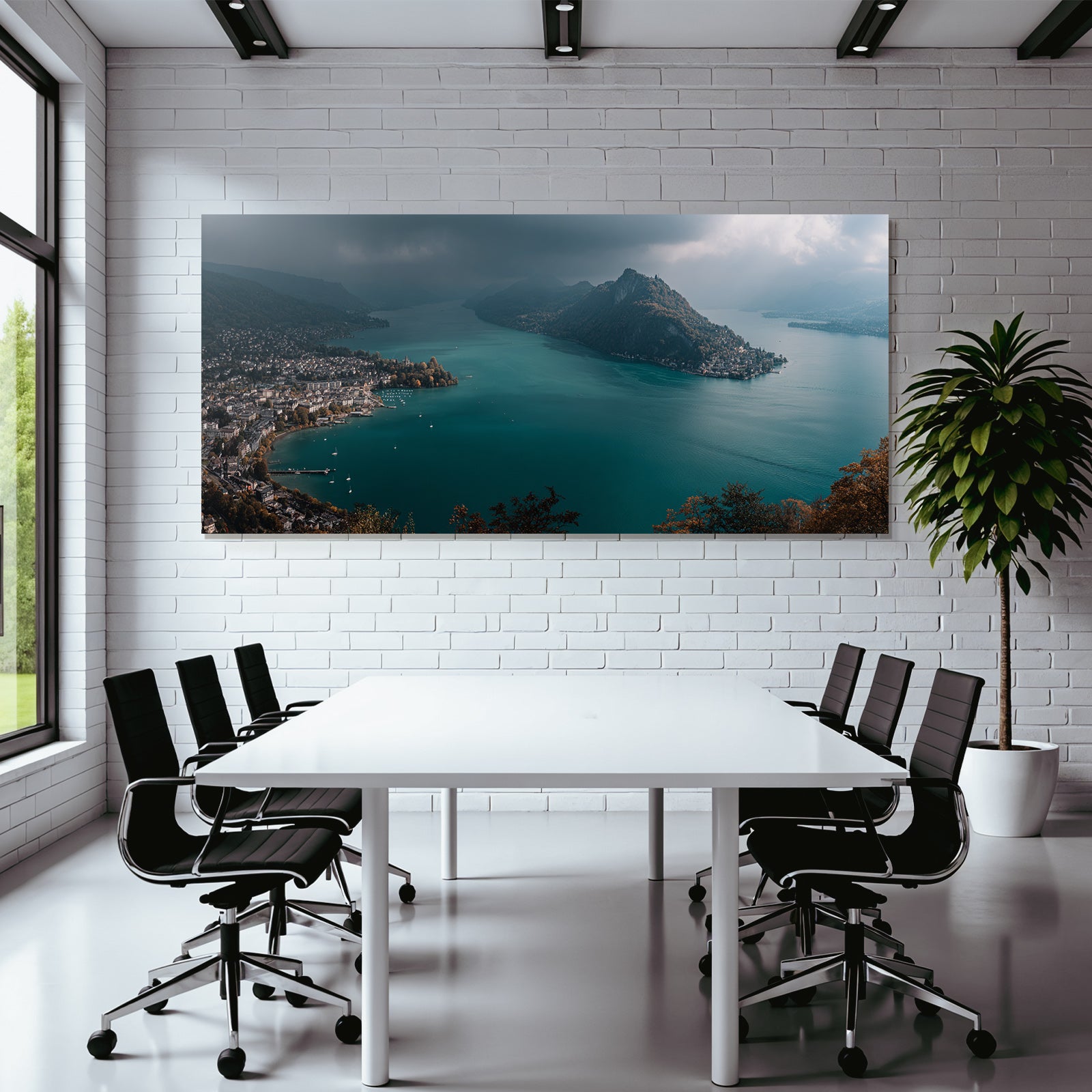 Szenische Landschaft Mit See Umgeben Von Bergen Ortschaft Am Ufer Turquoise Wasser