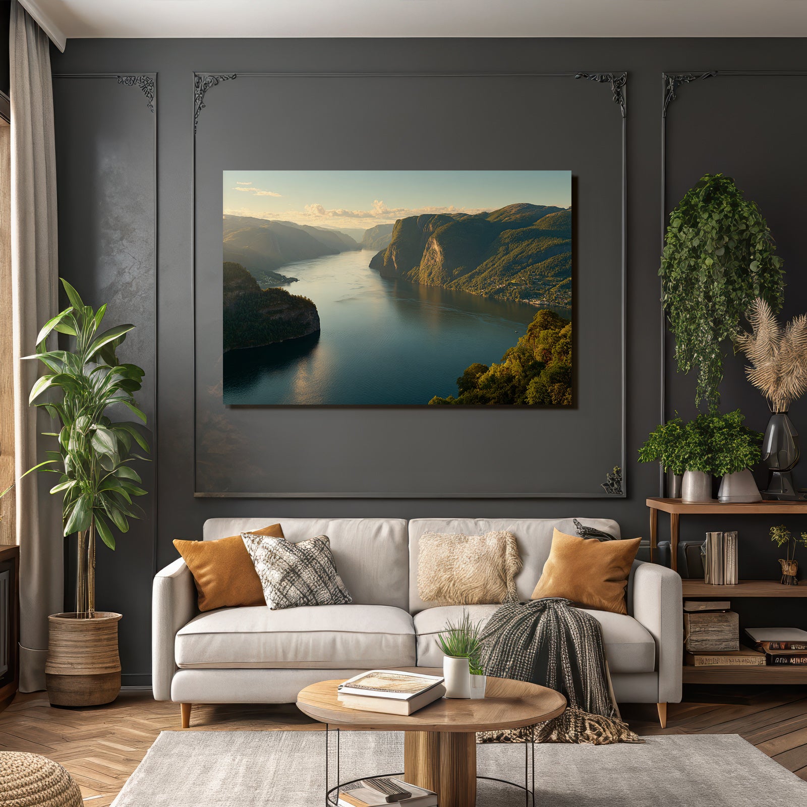 Tranquile Fjord Umgeben Von Bergen Und Grüner Landschaft