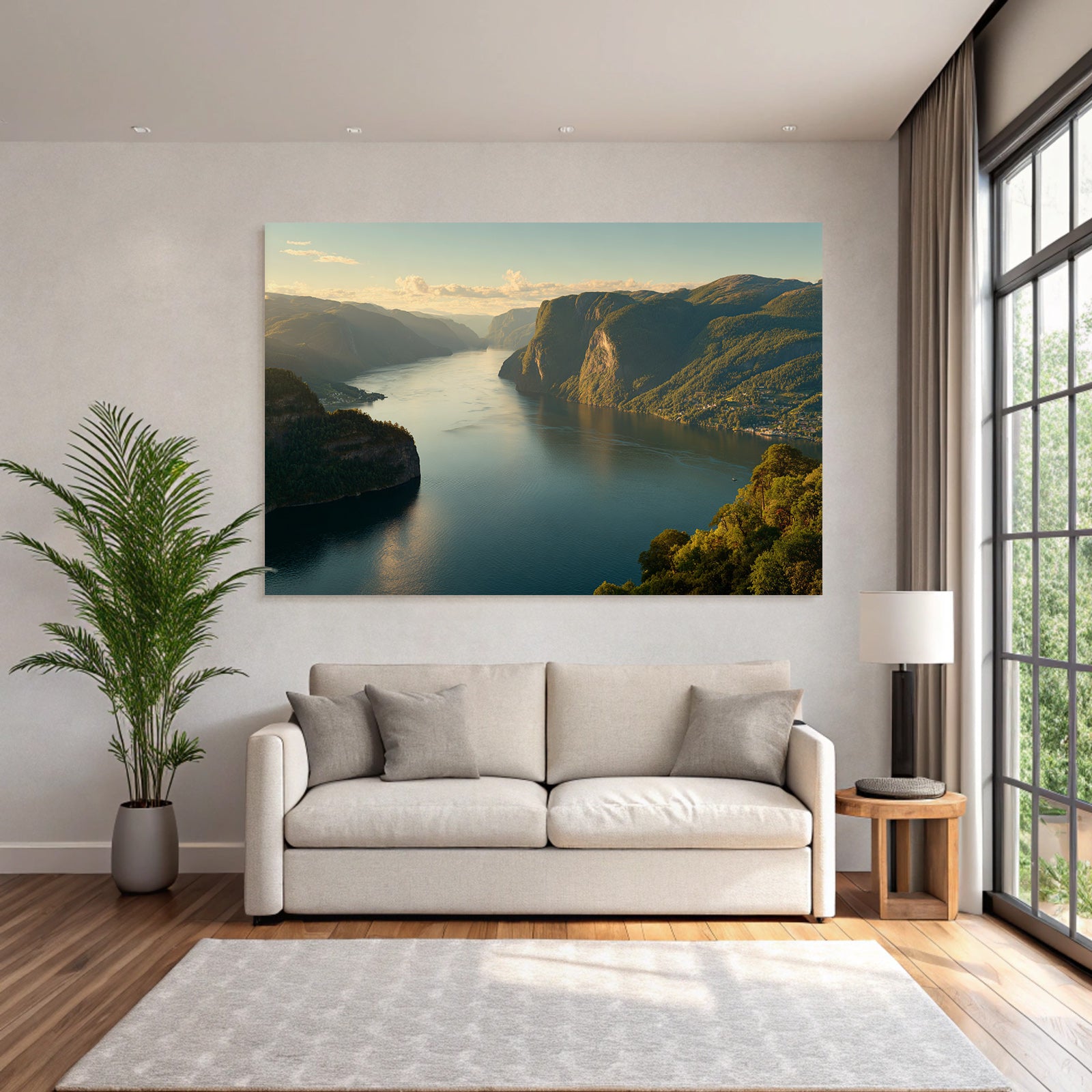 Tranquile Fjord Umgeben Von Bergen Und Grüner Landschaft