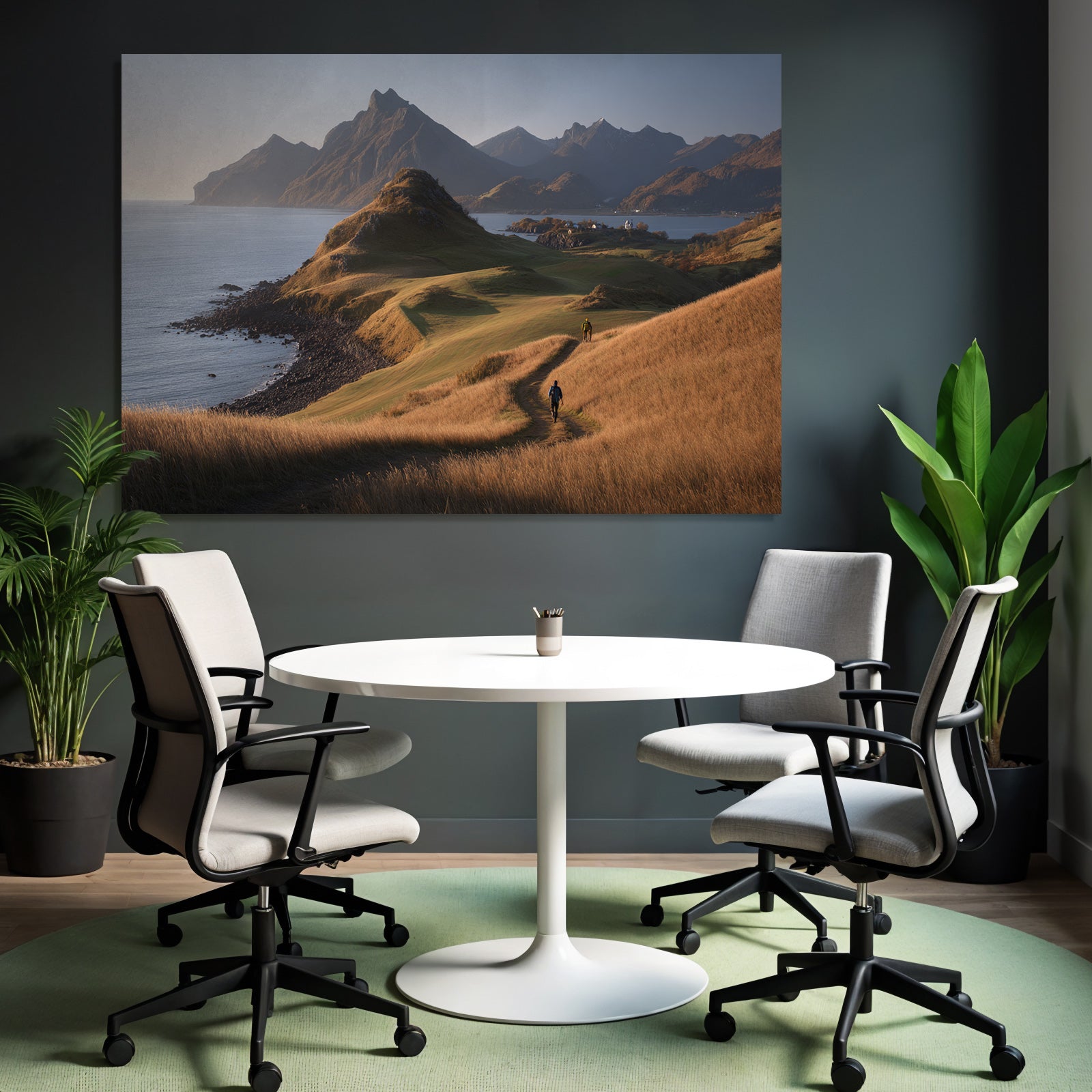 Tranquile Landschaft Wanderer Neben Einem Gewässer Bei Goldener Stunde