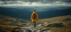 Wanderer Im Bergland Mit Gelber Jacke | Reisen und Outdoor | Themen und Hobbys