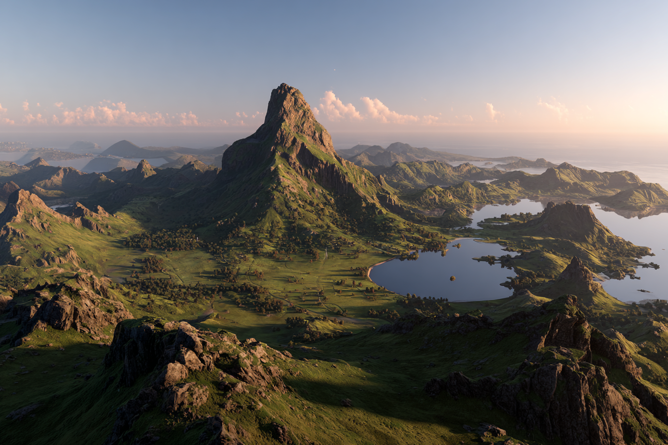 Wunderbare Landschaft Mit Berg Und Grünen Hügeln Bei Licht Der Dämmerung | Reisen und Outdoor | Themen und Hobbys
