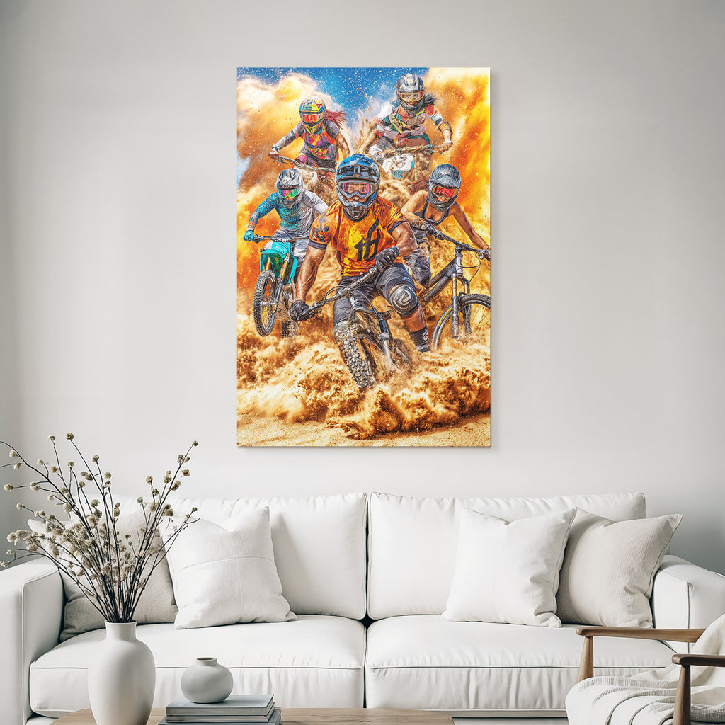 Dynamische Mountainbiker Im Sand Verstaubte Szenen Full Action Sport