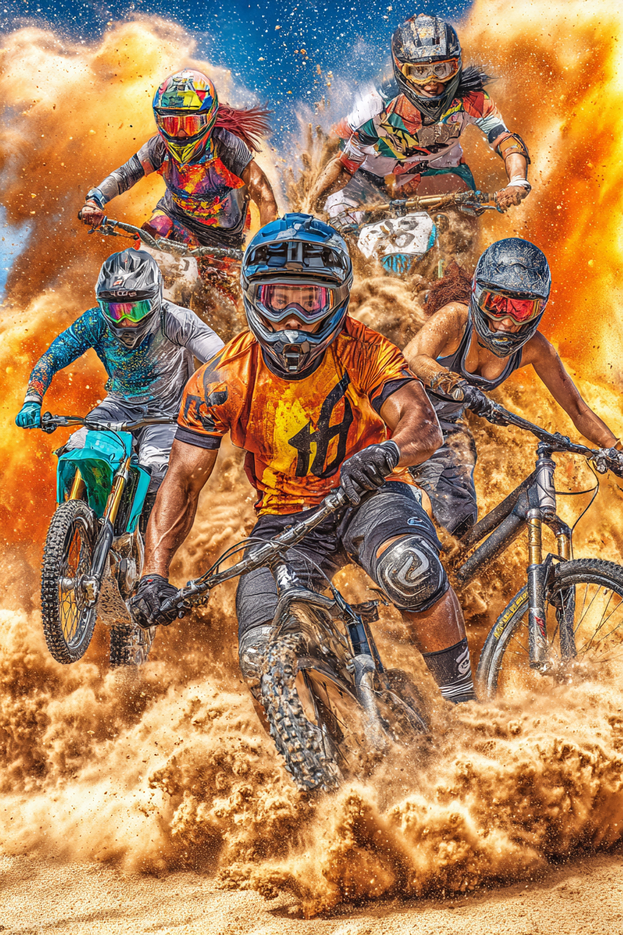 Dynamische Mountainbiker Im Sand Verstaubte Szenen Full Action Sport | Sport und Bewegung | Themen und Hobbys