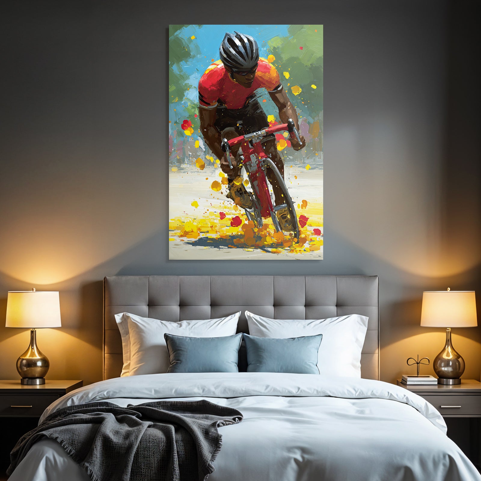 Dynamischer Cyclist In Bewegung Rot Orange Jersey Auf Rotem Fahrrad