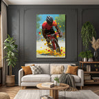 Dynamischer Cyclist In Bewegung Rot Orange Jersey Auf Rotem Fahrrad