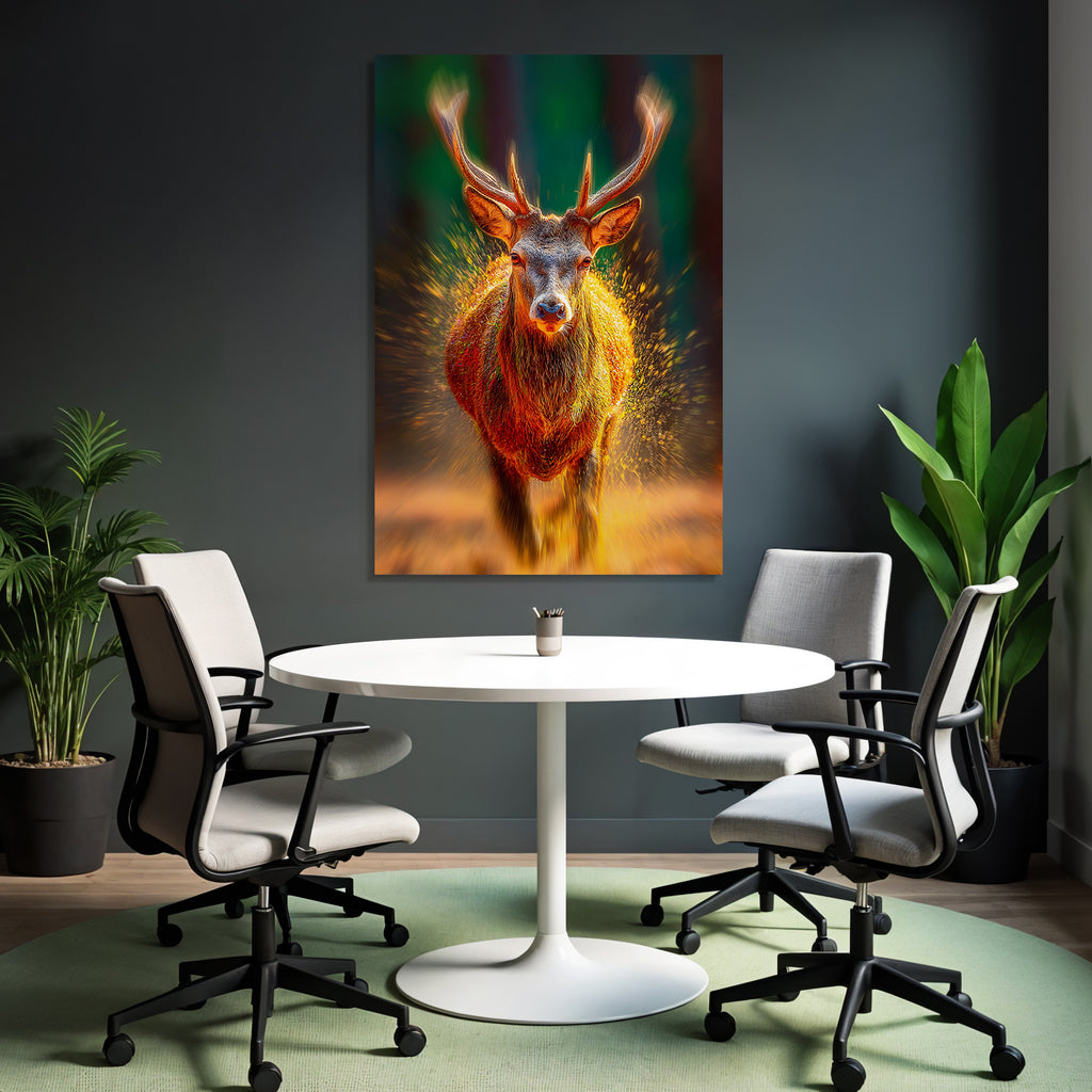 Ein Hirsch In Bewegung Dramatischer Stil Mit Vibranten Farben