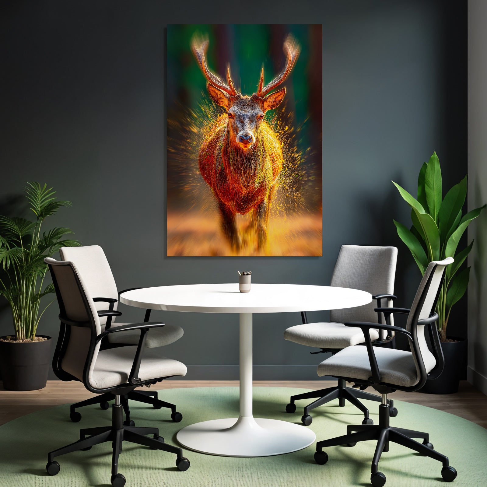 Ein Hirsch In Bewegung Dramatischer Stil Mit Vibranten Farben