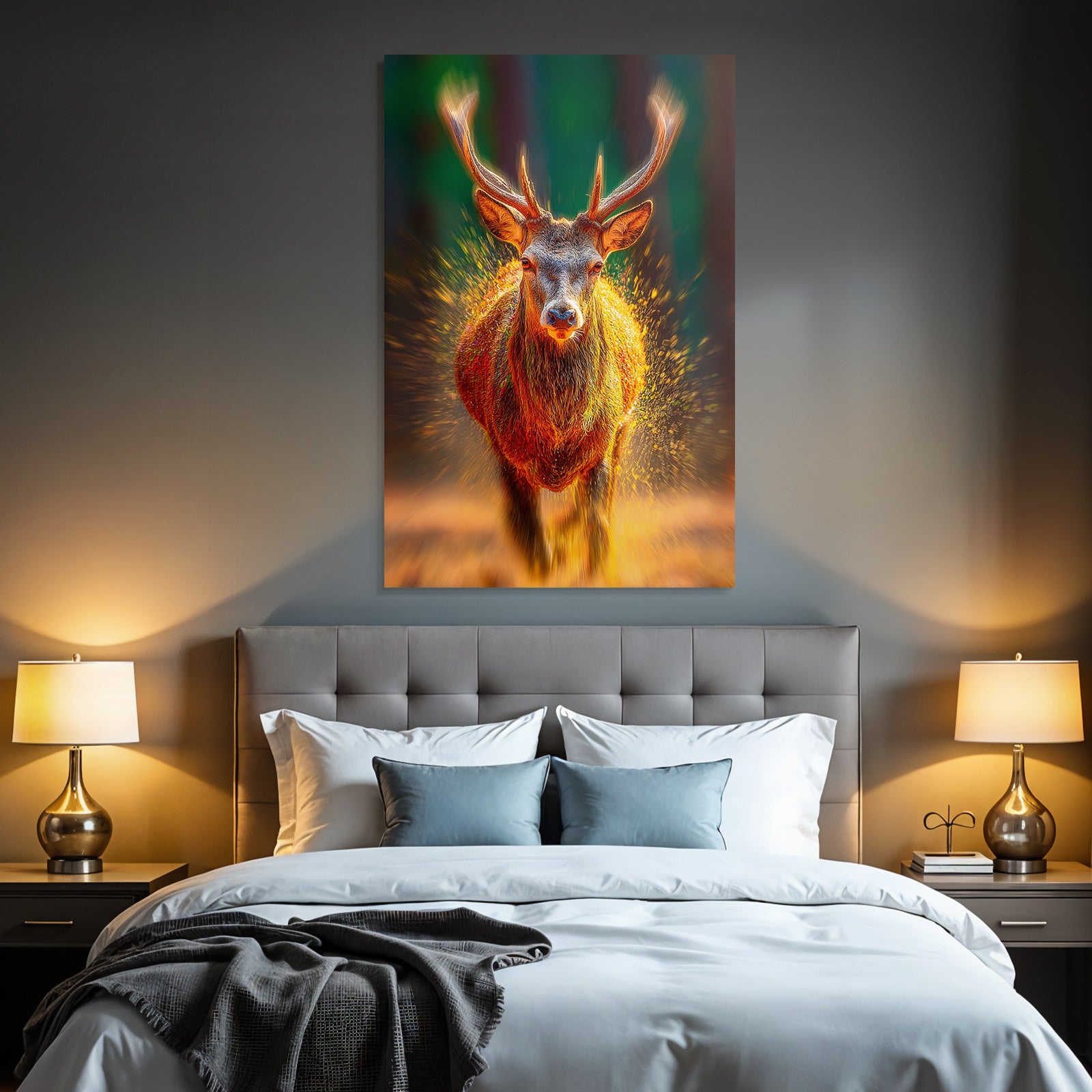 Ein Hirsch In Bewegung Dramatischer Stil Mit Vibranten Farben