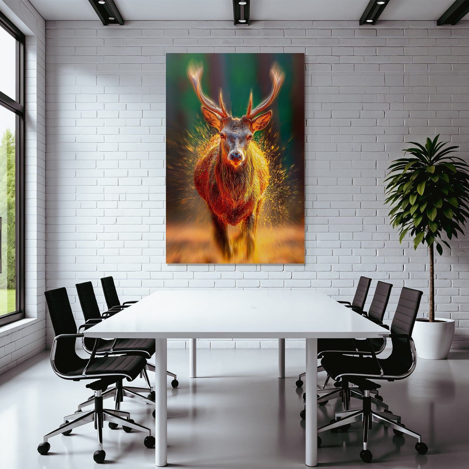 Ein Hirsch In Bewegung Dramatischer Stil Mit Vibranten Farben