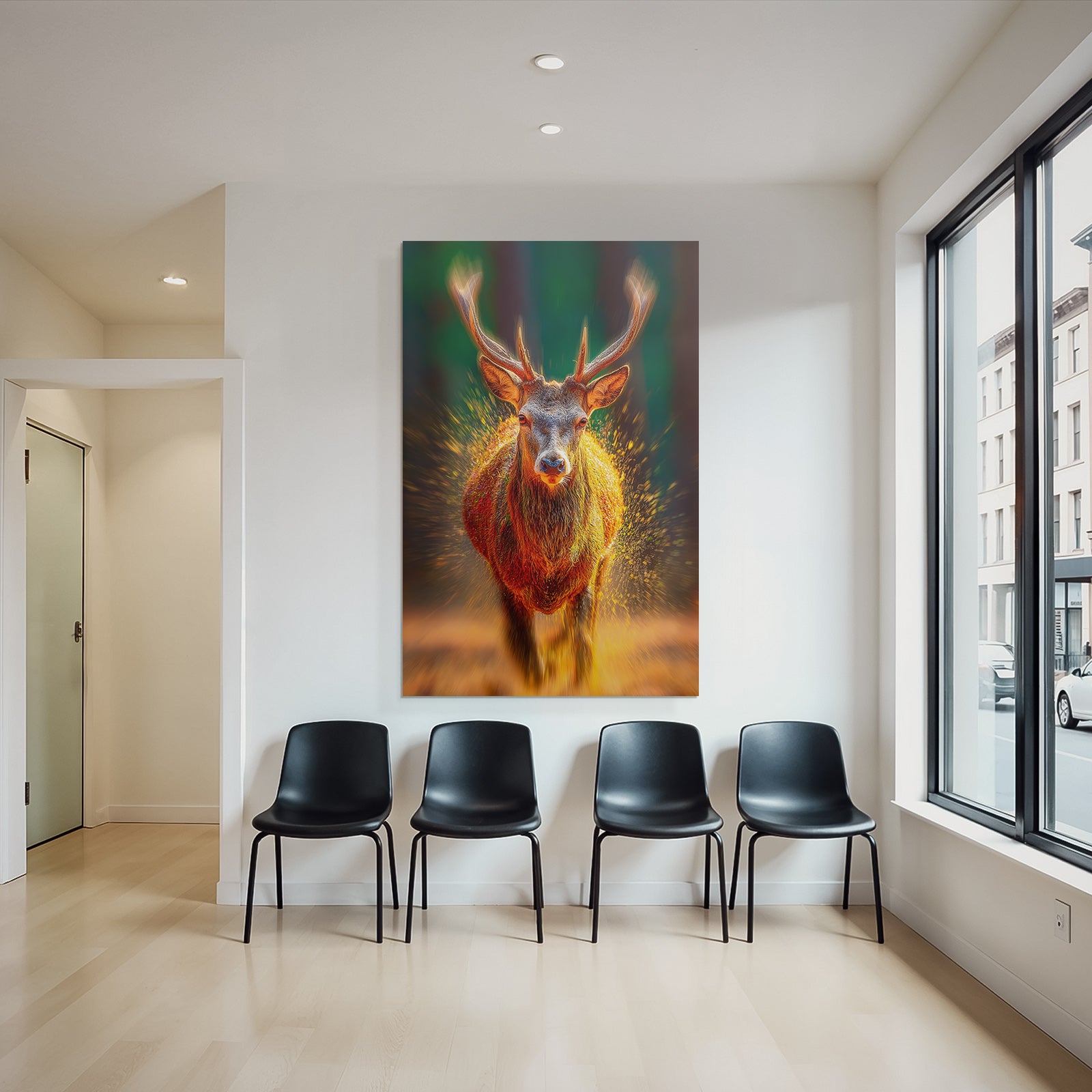 Ein Hirsch In Bewegung Dramatischer Stil Mit Vibranten Farben
