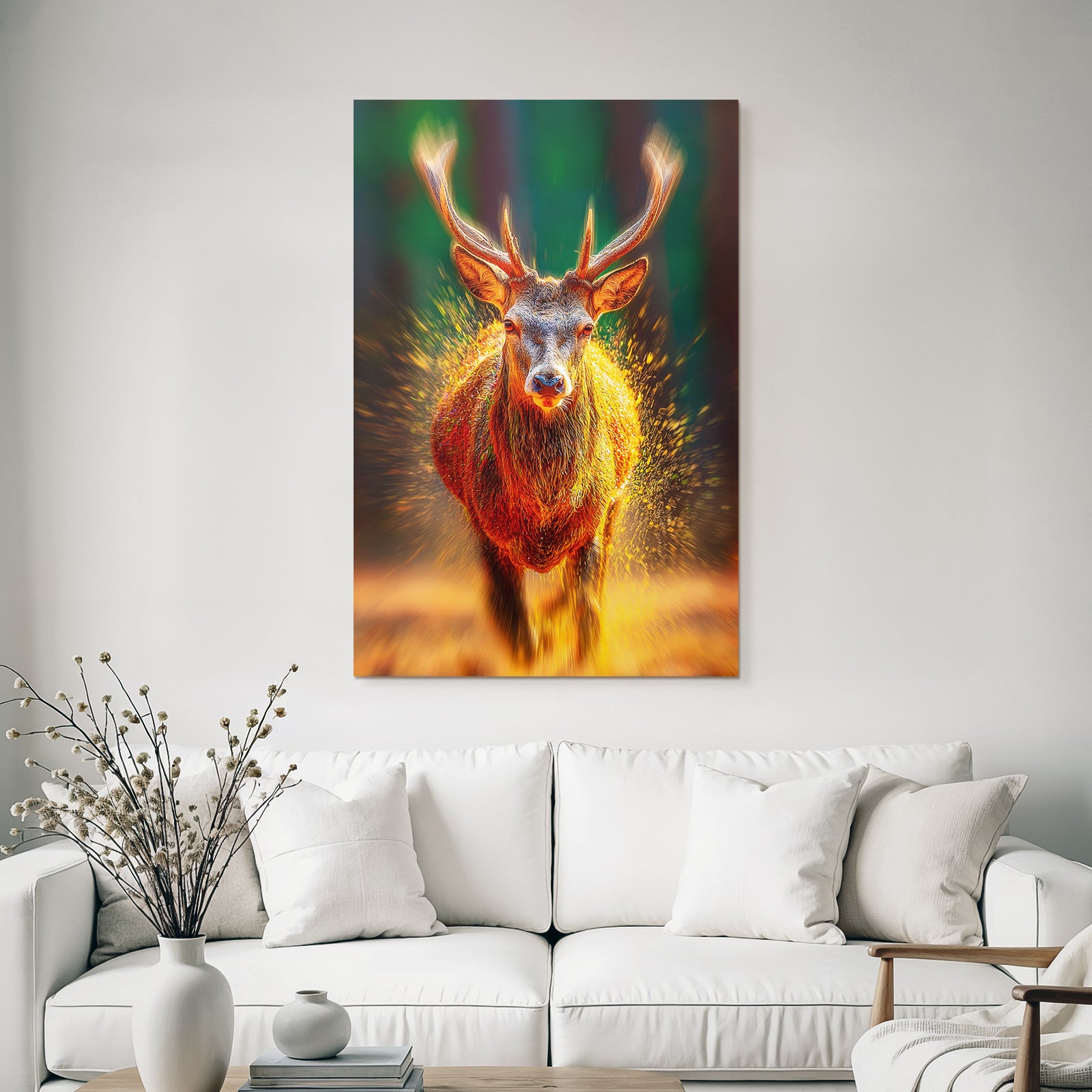 Ein Hirsch In Bewegung Dramatischer Stil Mit Vibranten Farben