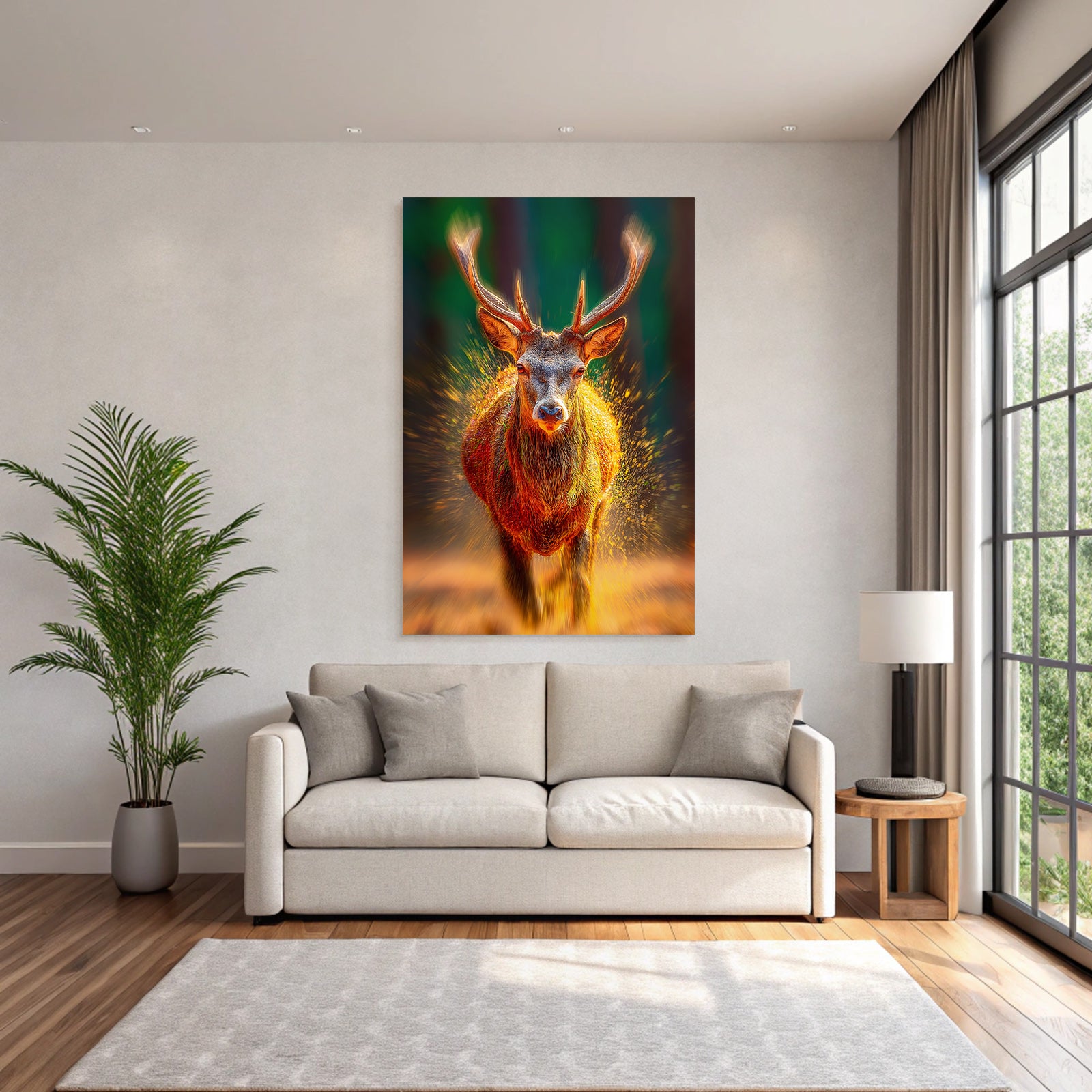 Ein Hirsch In Bewegung Dramatischer Stil Mit Vibranten Farben