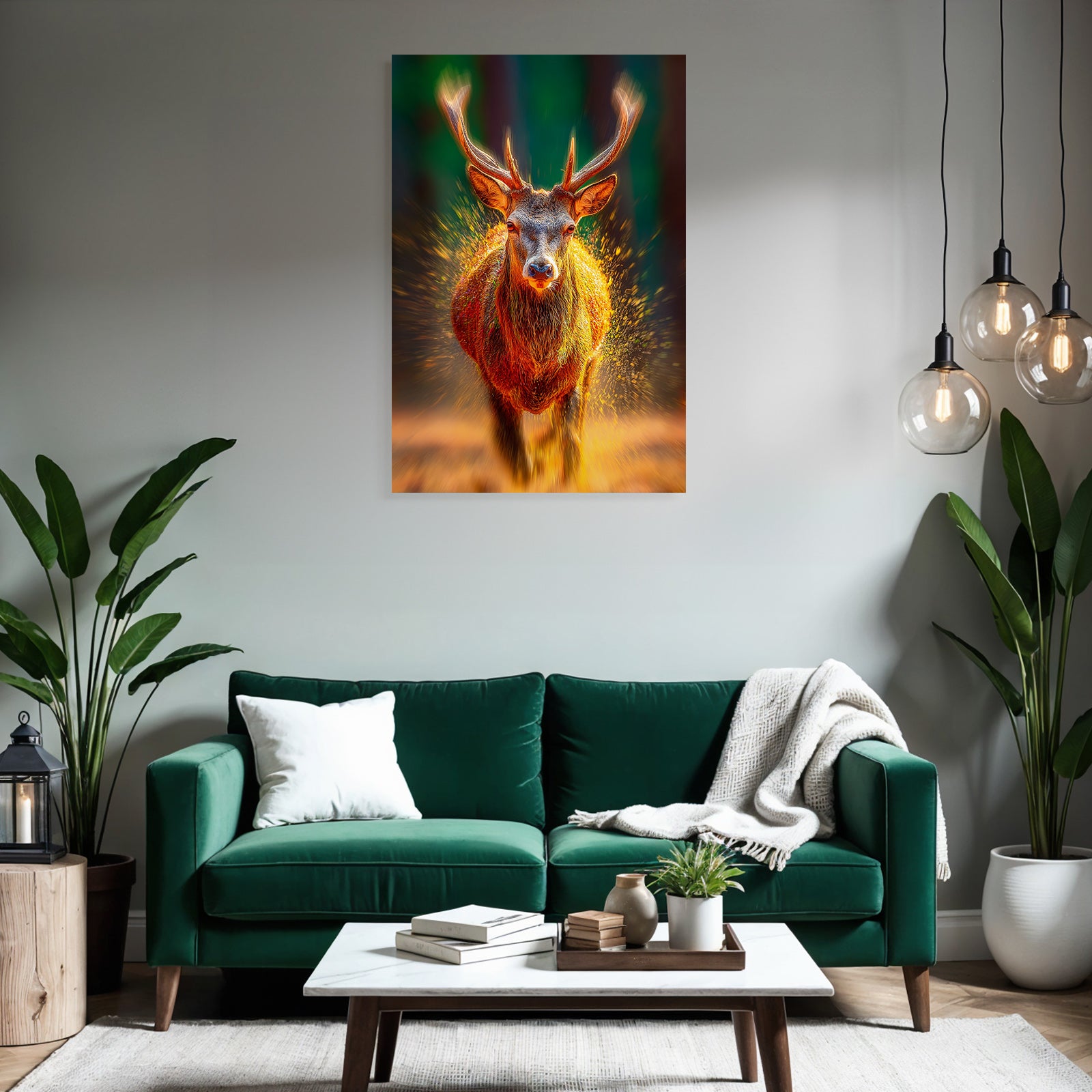 Ein Hirsch In Bewegung Dramatischer Stil Mit Vibranten Farben