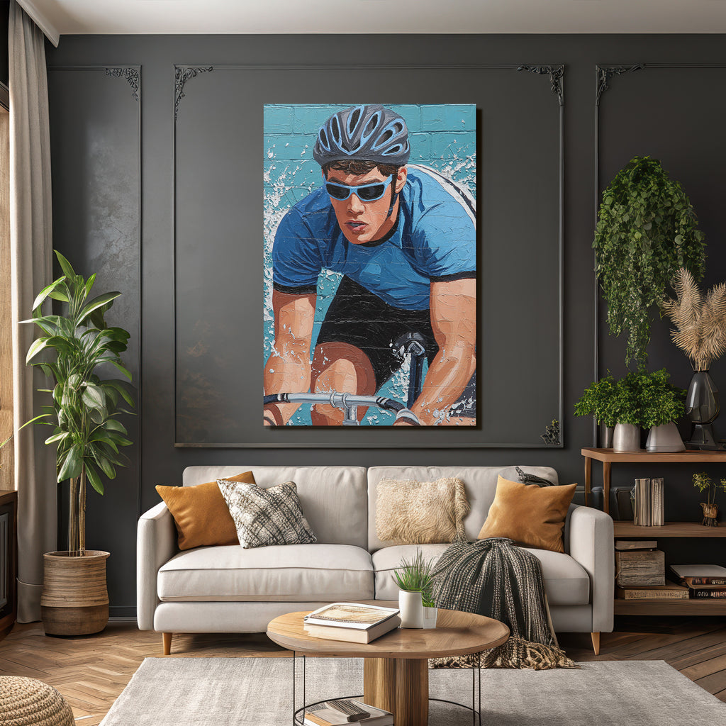 Fahrradfahrer In Aktion Mit Blaüm Helm Und Sporthemd