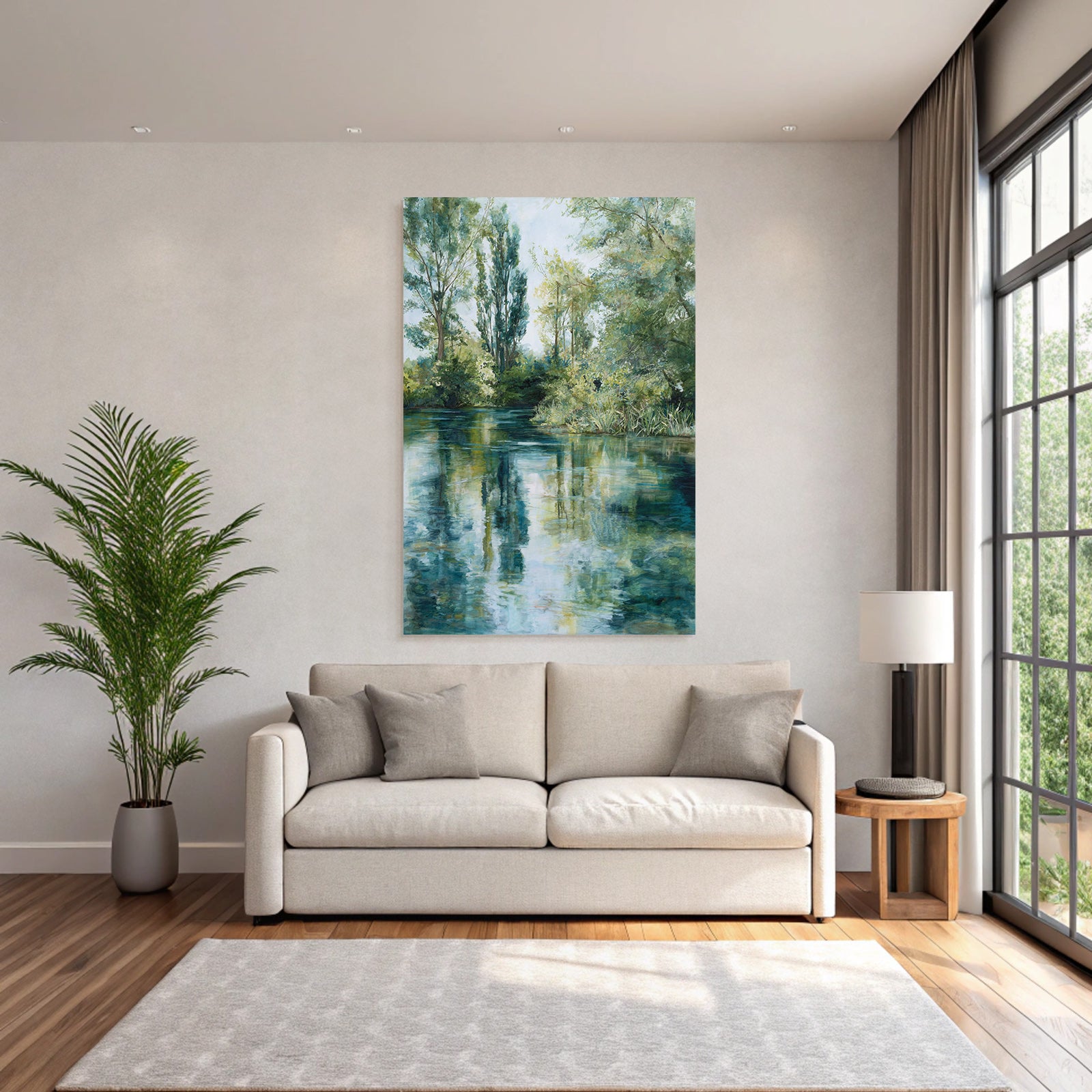 Friedliche Natur Landschaft Mit Wasser Und Baeumen