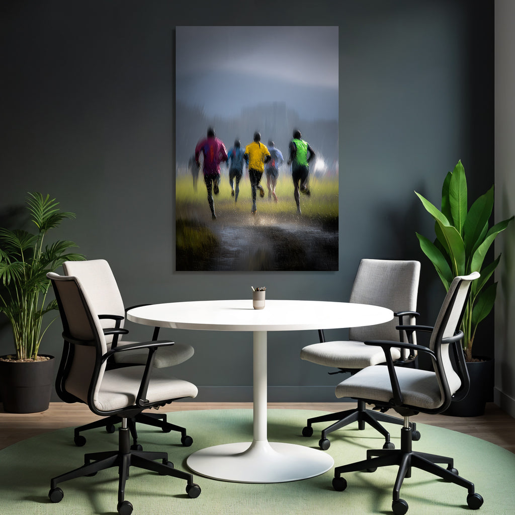 Laufende Sportler Im Regen Schnellbewegend