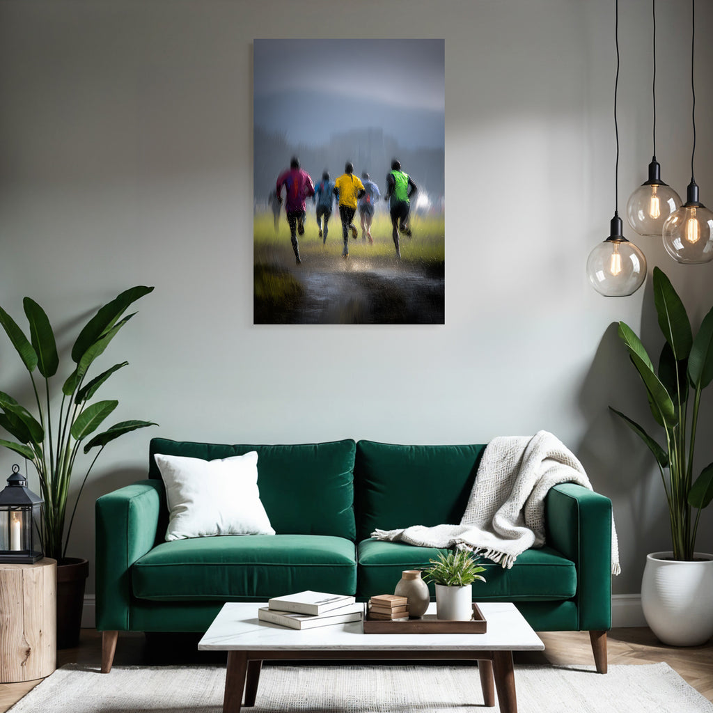 Laufende Sportler Im Regen Schnellbewegend