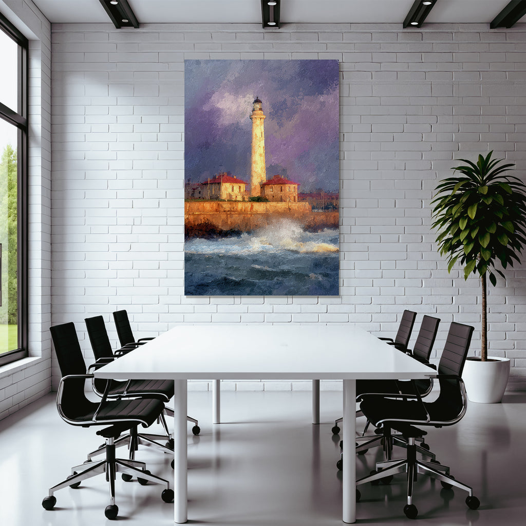 Leuchtturm Am Felsigen Küstenbild Mit Dramatischem Himmel