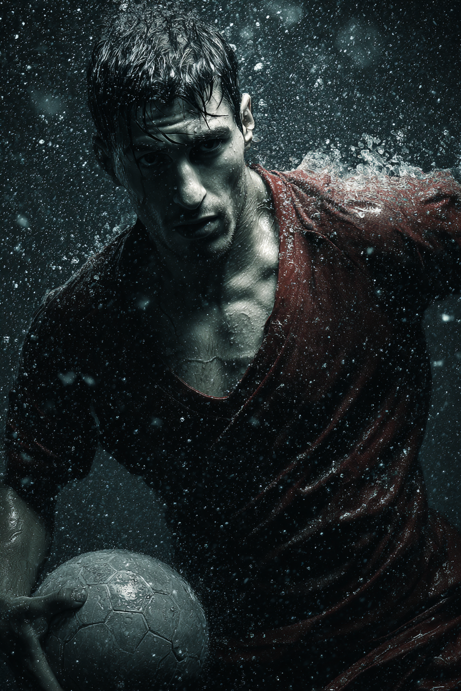 Mann Soccer Ball Dramatisch Im Wasser Dynamic Stimmung | Sport und Bewegung | Themen und Hobbys
