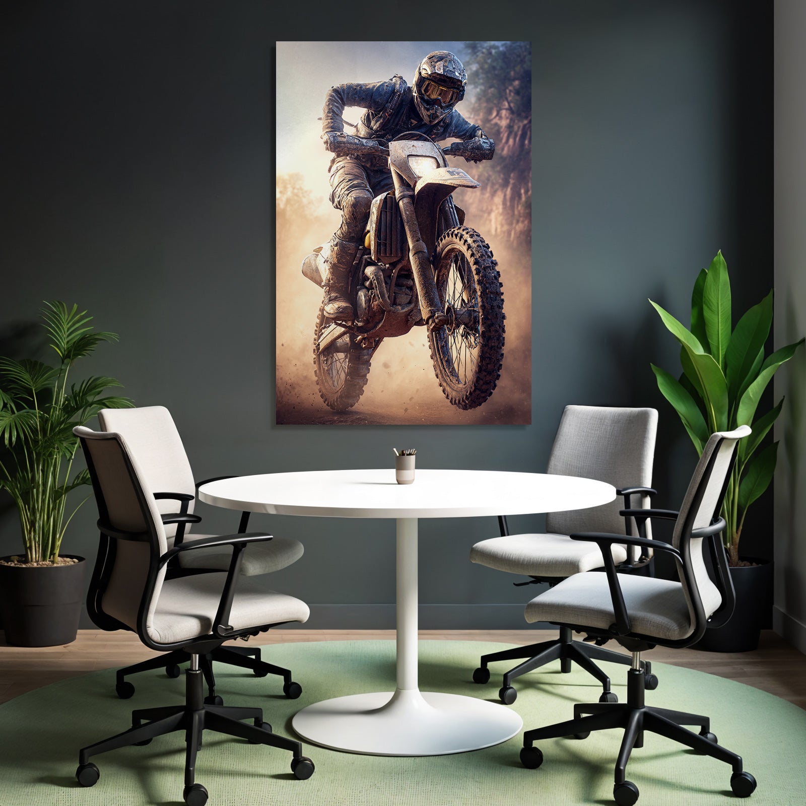 Motocross Fahrer Dirt Bike Schutzkleidung Rugged Terrain Dramatische Umgebung