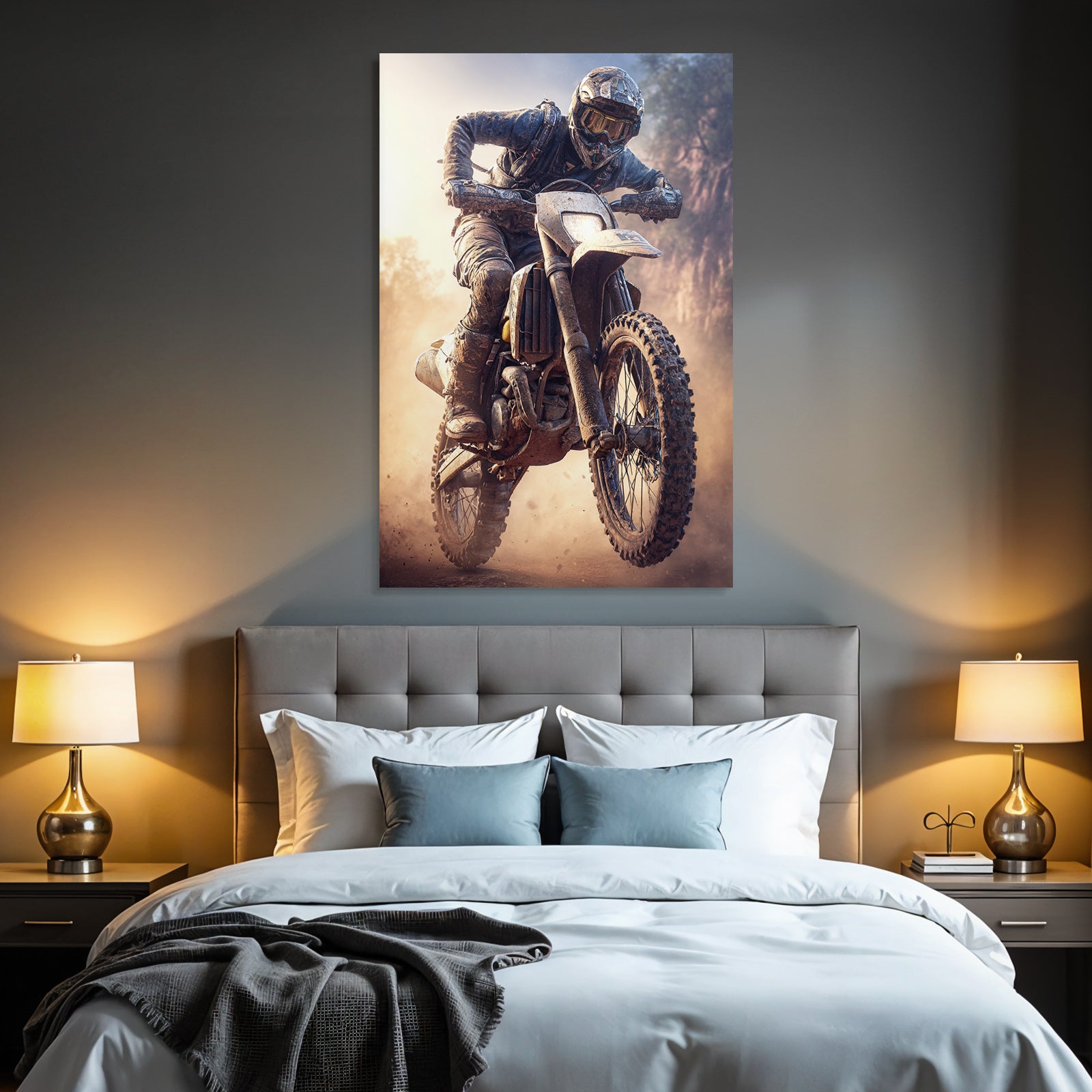 Motocross Fahrer Dirt Bike Schutzkleidung Rugged Terrain Dramatische Umgebung