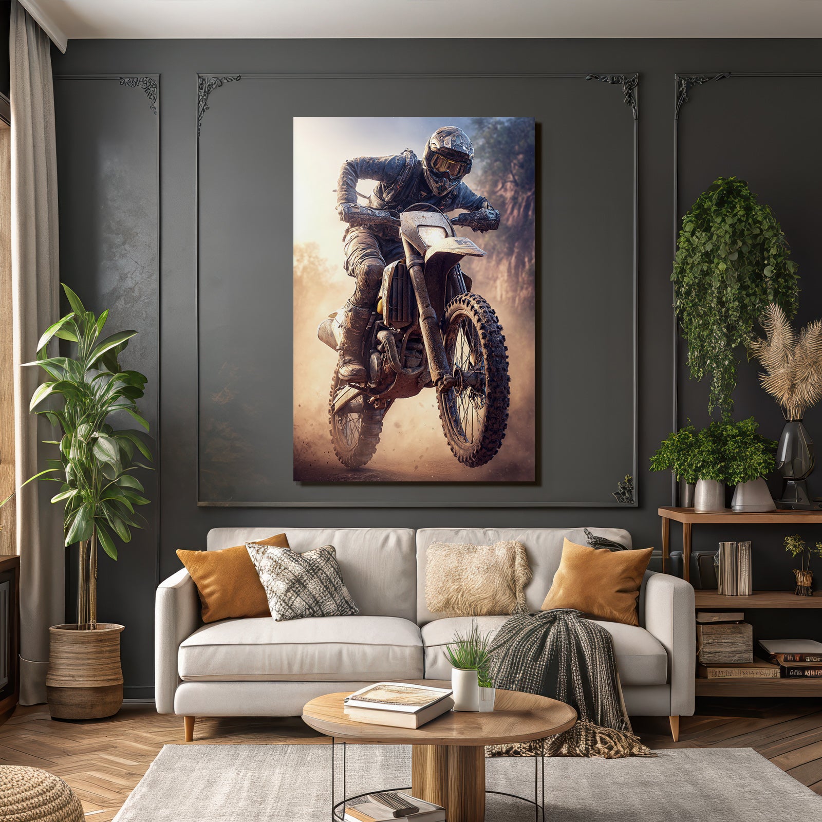 Motocross Fahrer Dirt Bike Schutzkleidung Rugged Terrain Dramatische Umgebung