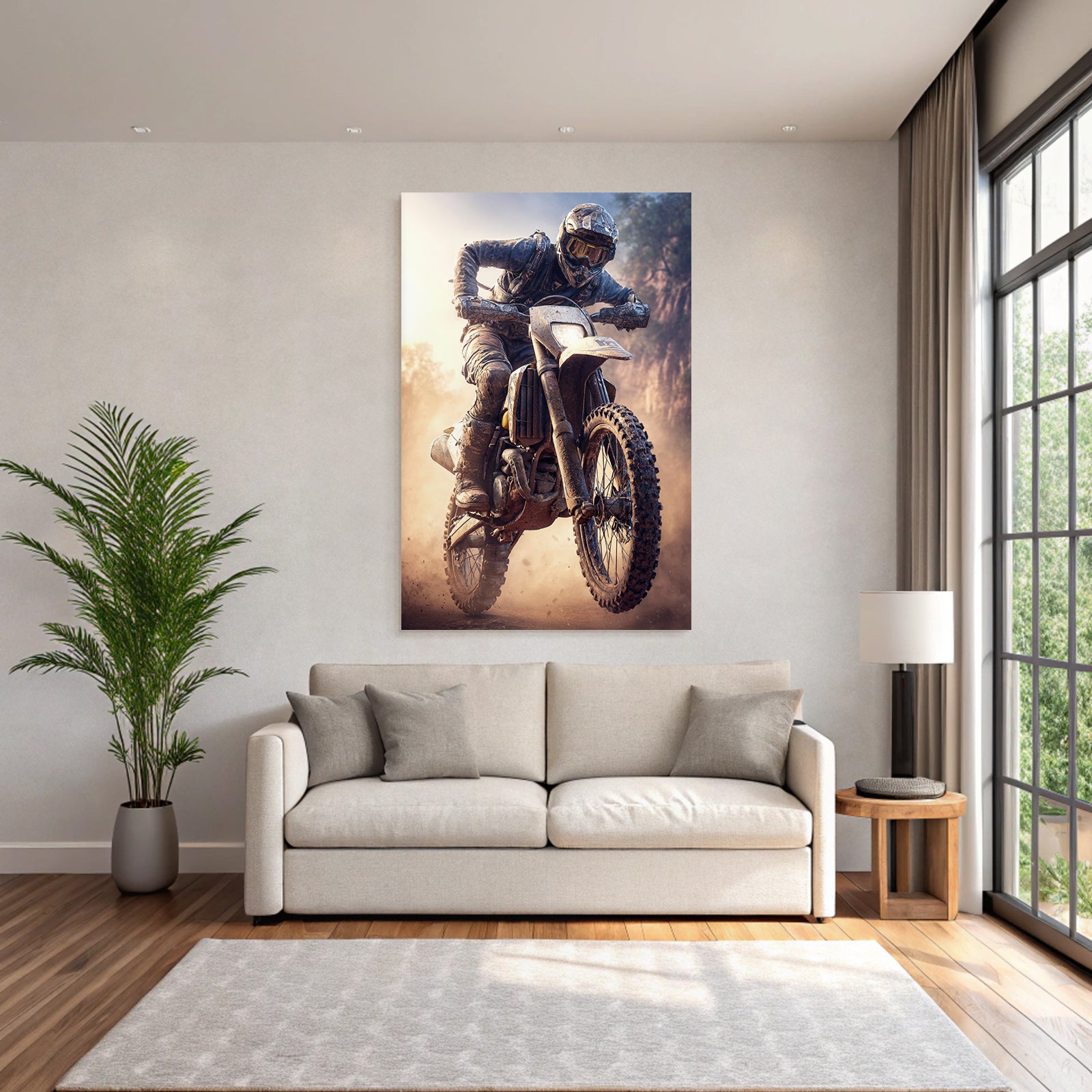 Motocross Fahrer Dirt Bike Schutzkleidung Rugged Terrain Dramatische Umgebung