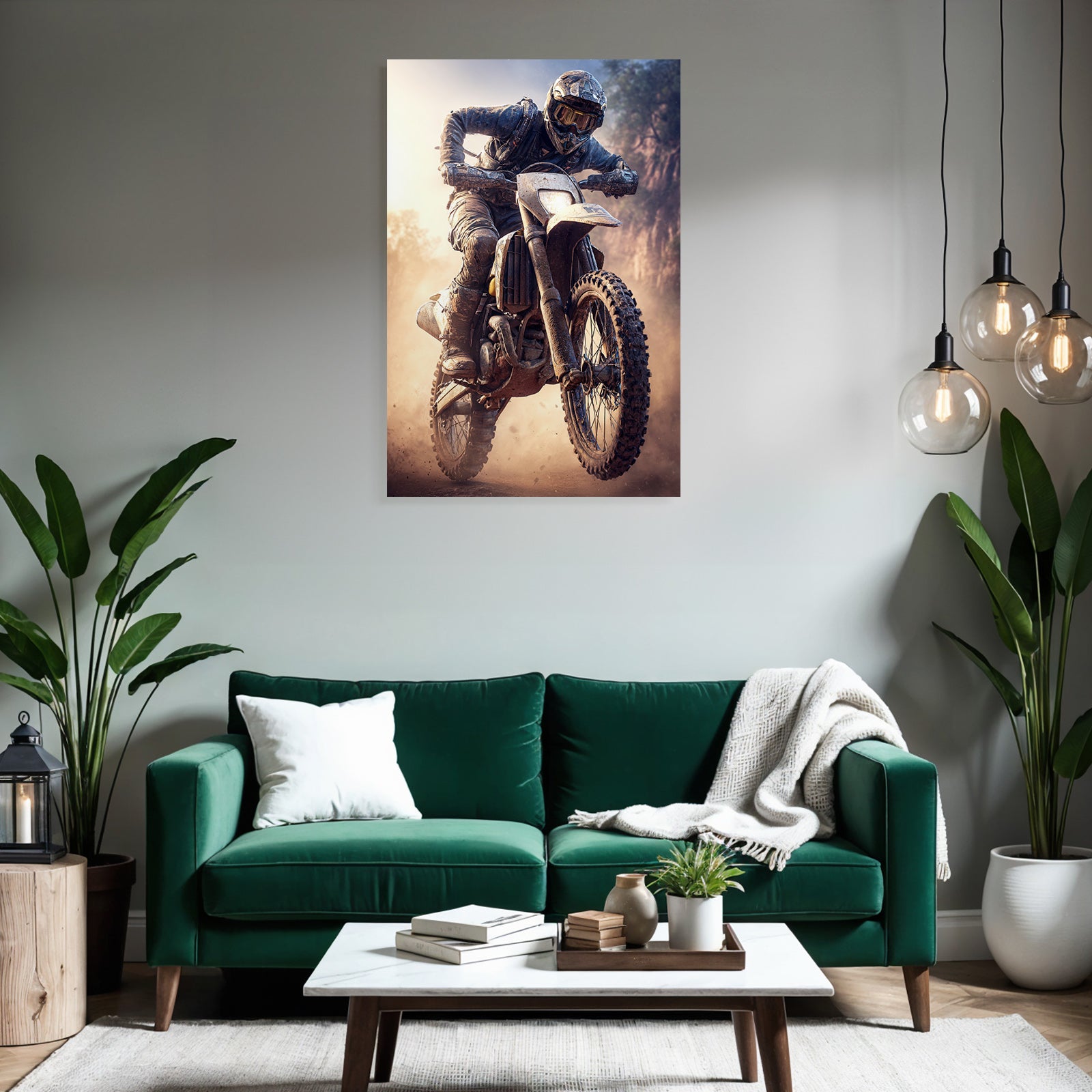 Motocross Fahrer Dirt Bike Schutzkleidung Rugged Terrain Dramatische Umgebung
