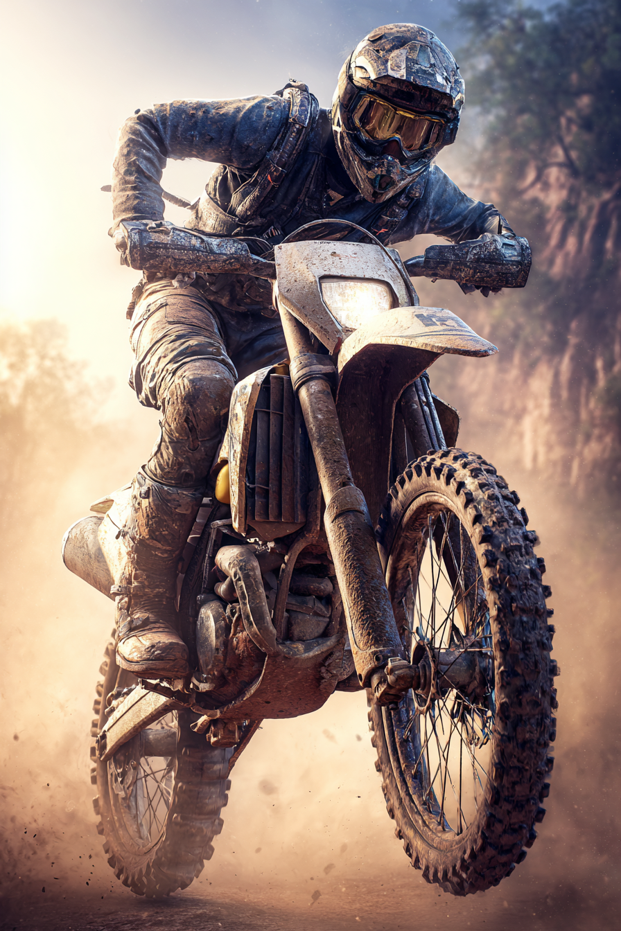 Motocross Fahrer Dirt Bike Schutzkleidung Rugged Terrain Dramatische Umgebung | Sport und Bewegung | Themen und Hobbys