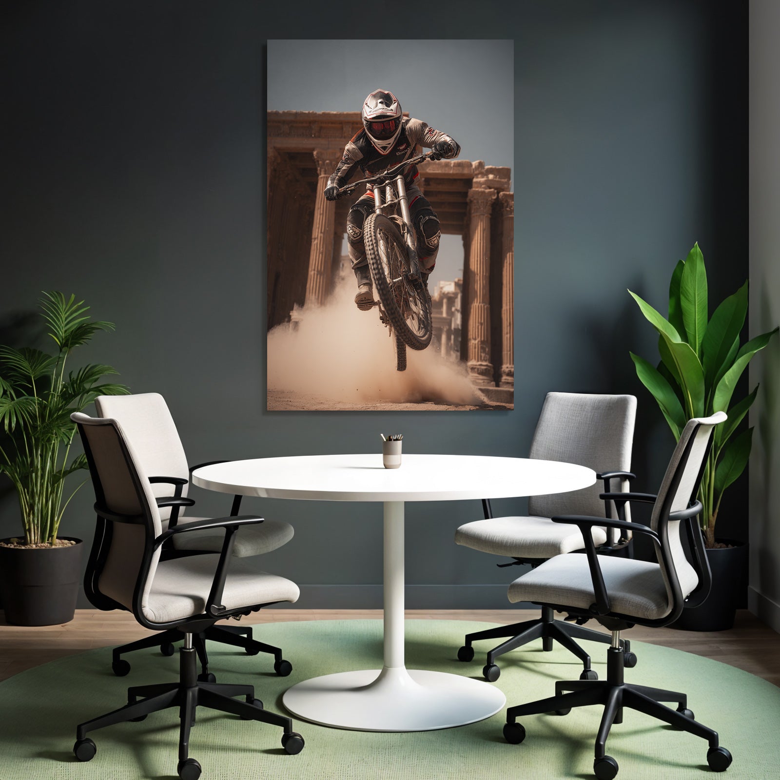 Motocross Fahrer Mit Sprung Auf Dirtbike Vor Historiae Struktur