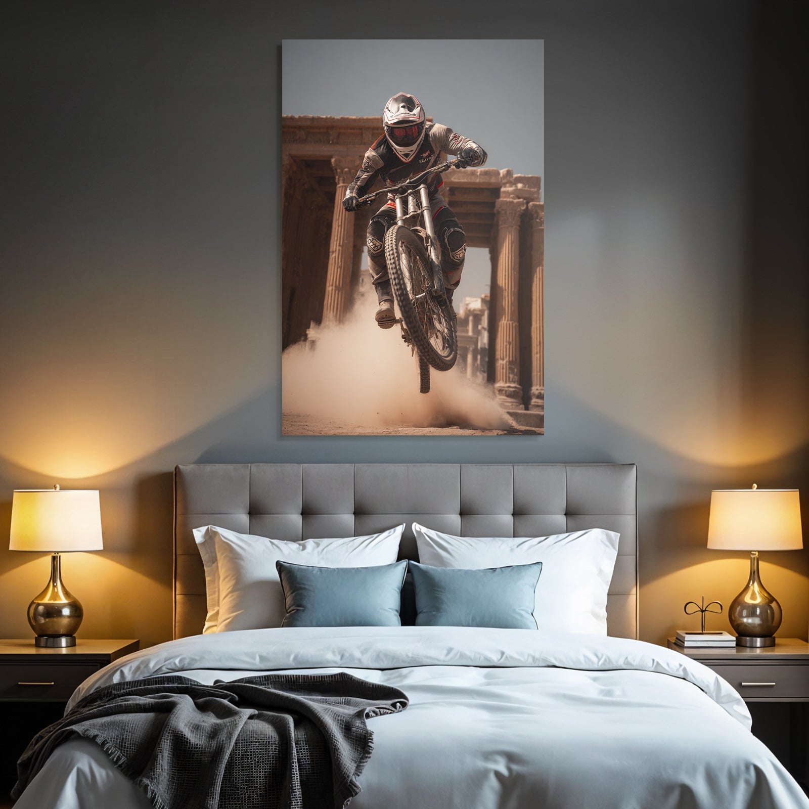 Motocross Fahrer Mit Sprung Auf Dirtbike Vor Historiae Struktur