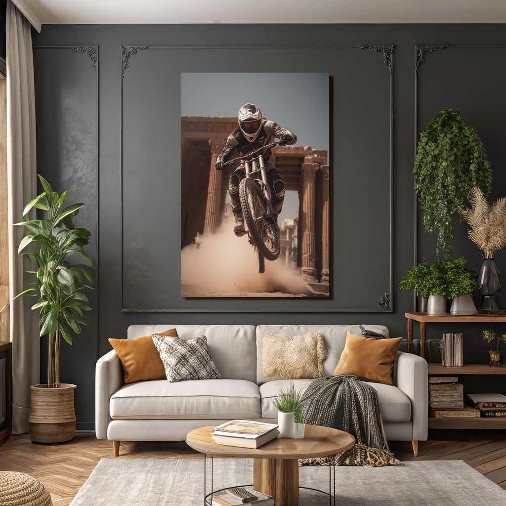 Motocross Fahrer Mit Sprung Auf Dirtbike Vor Historiae Struktur