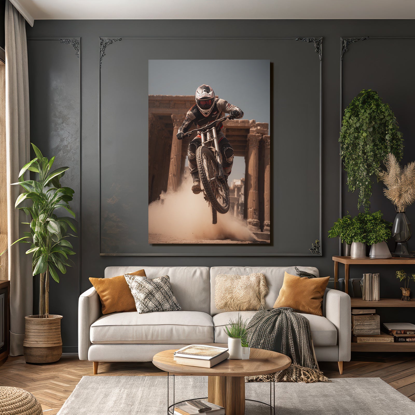 Motocross Fahrer Mit Sprung Auf Dirtbike Vor Historiae Struktur