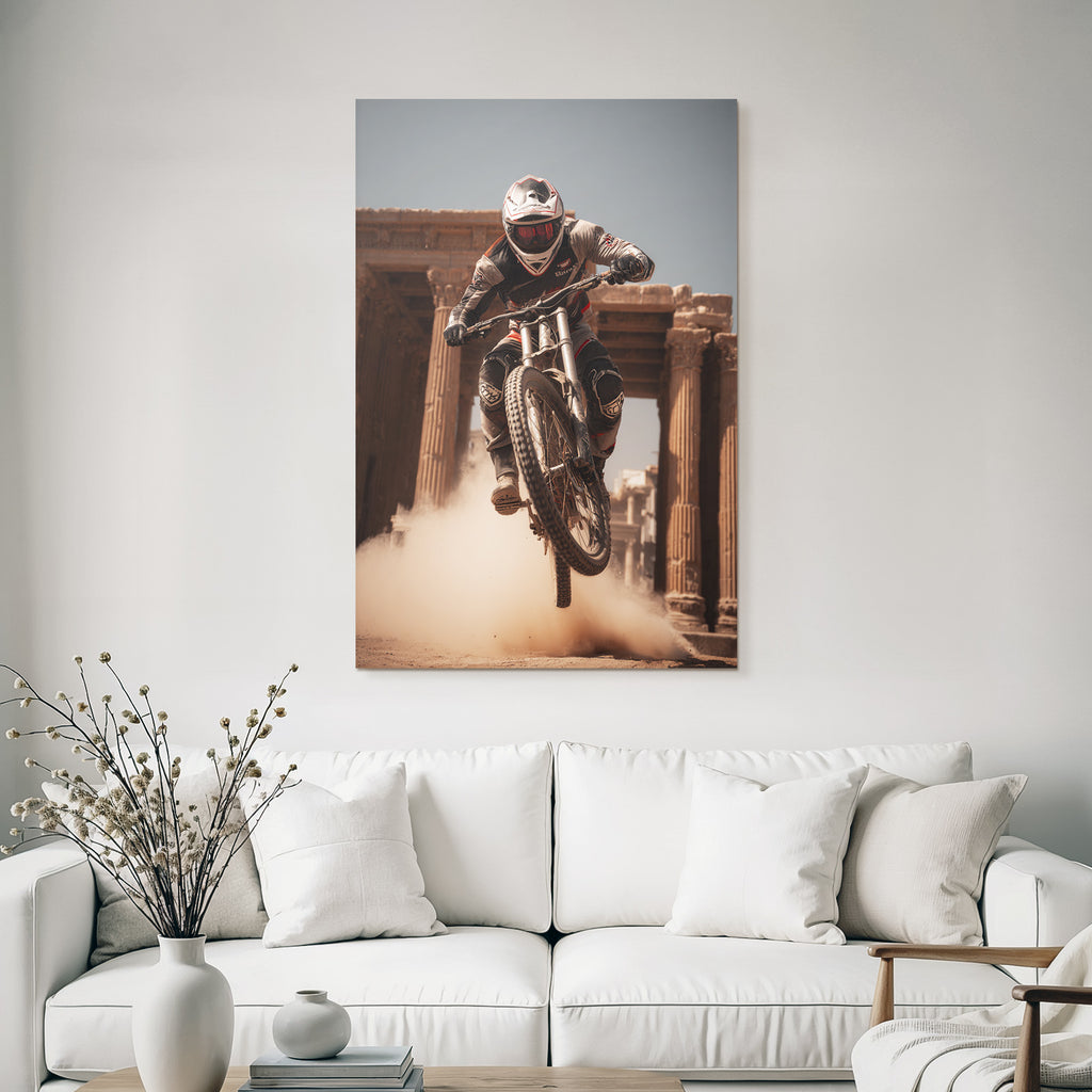 Motocross Fahrer Mit Sprung Auf Dirtbike Vor Historiae Struktur
