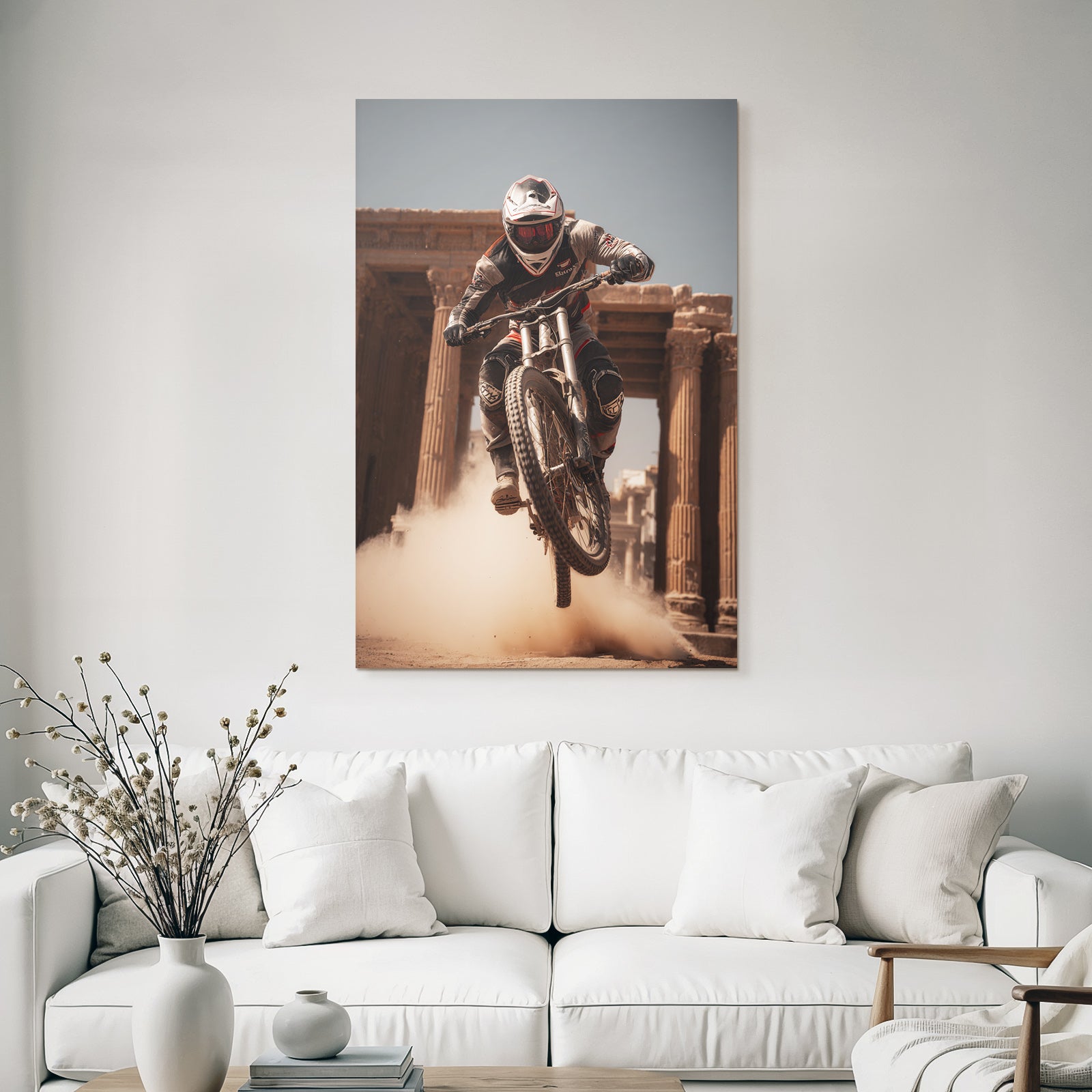 Motocross Fahrer Mit Sprung Auf Dirtbike Vor Historiae Struktur