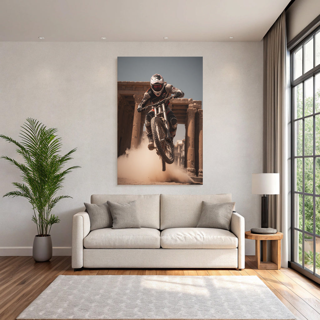 Motocross Fahrer Mit Sprung Auf Dirtbike Vor Historiae Struktur