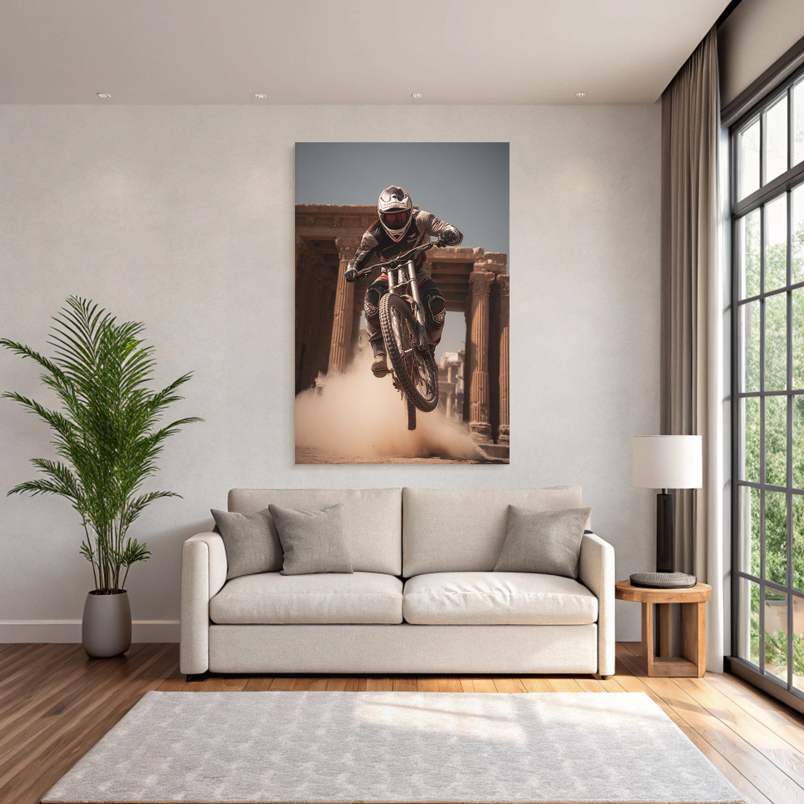 Motocross Fahrer Mit Sprung Auf Dirtbike Vor Historiae Struktur