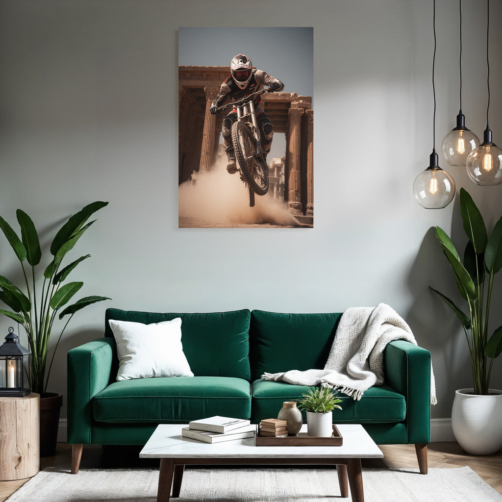 Motocross Fahrer Mit Sprung Auf Dirtbike Vor Historiae Struktur