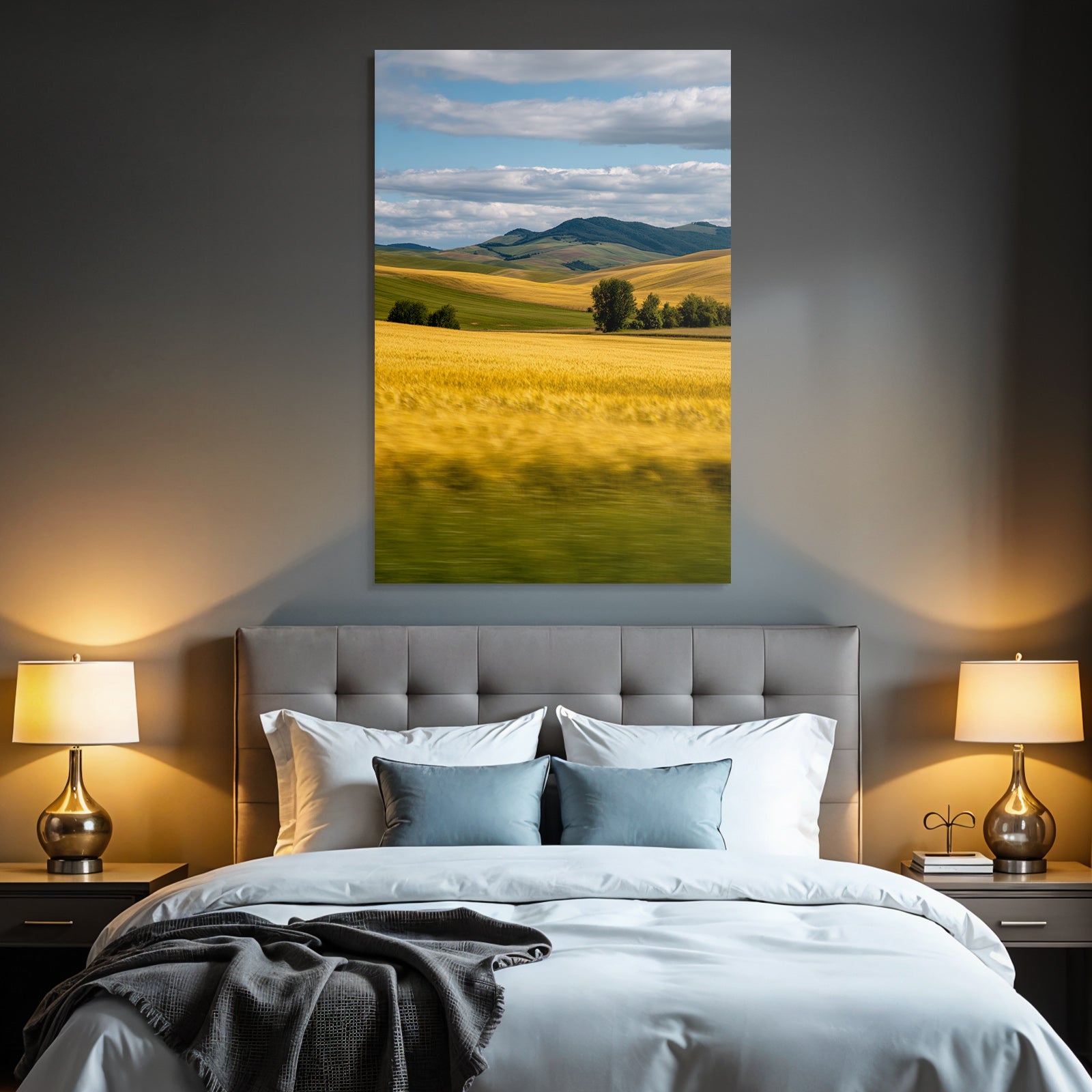 Roling Hügel Und Felder Vibrante Landschaft Unter Teils Cloudy Himmel
