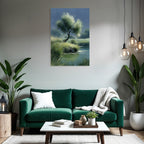Ruhige Landschaft Mit Baum Am Wasser Wasserfarben Stil
