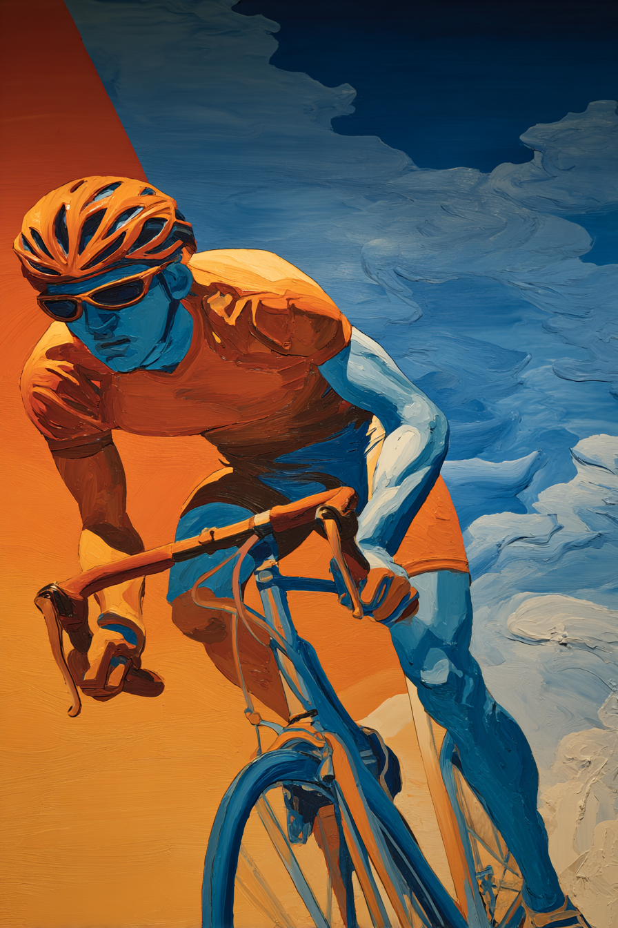Stilisierte Fahrradfahrer In Bewegung Orange Blau | Sport und Bewegung | Themen und Hobbys
