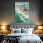 Strand Mit Surfern Und Stadt Im Hintergrund Clear Sky Tropisches Paradies