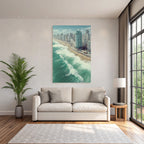 Strand Mit Surfern Und Stadt Im Hintergrund Clear Sky Tropisches Paradies