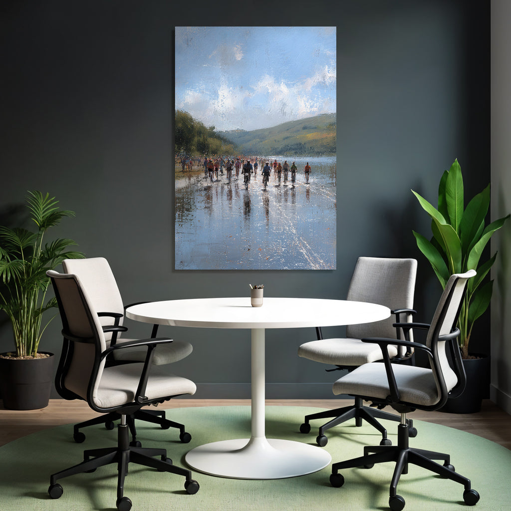 Strandlandschaft Mit Menschen Unter Cloudy Himmel