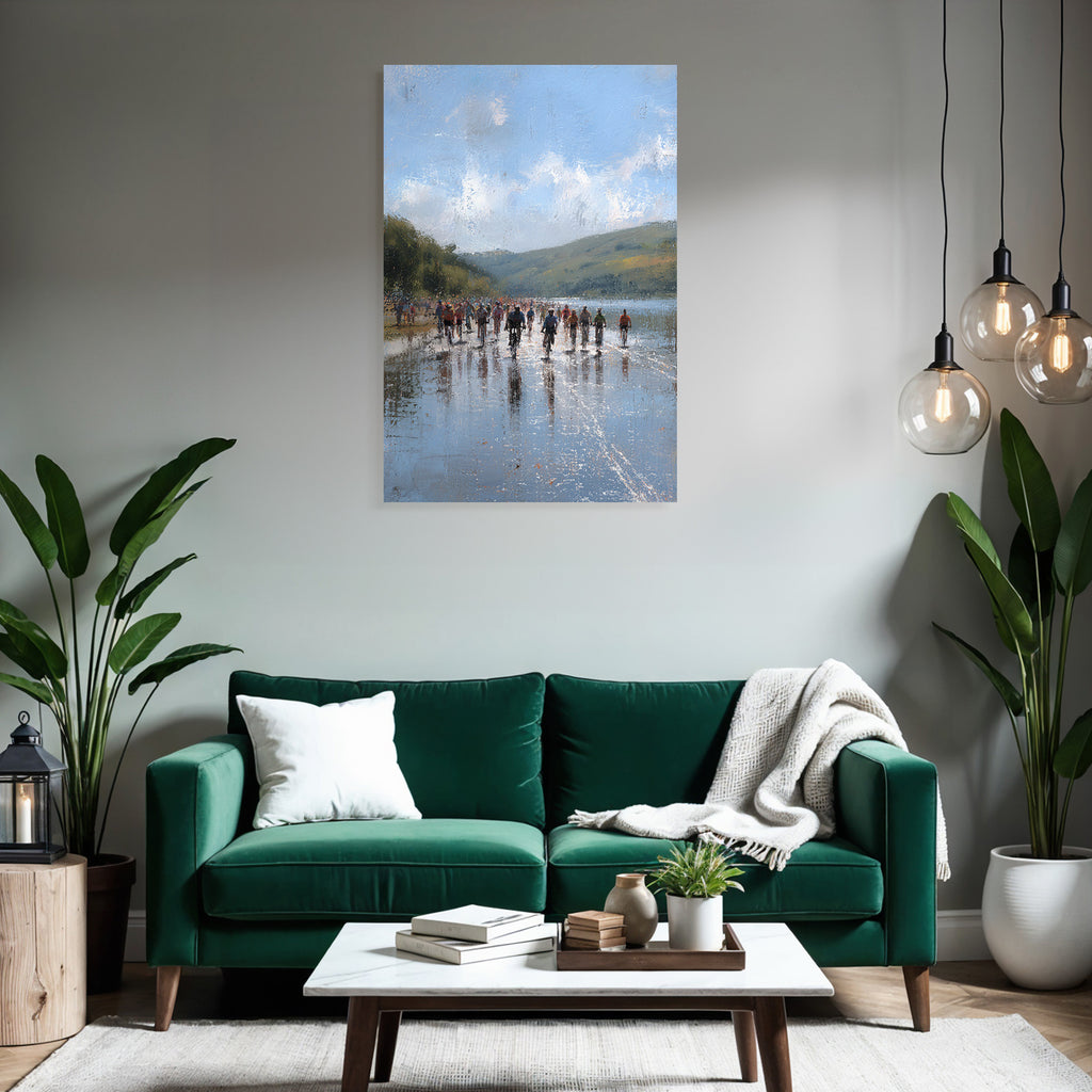 Strandlandschaft Mit Menschen Unter Cloudy Himmel